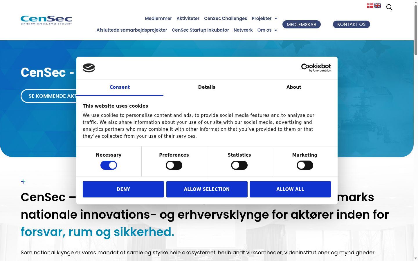 Screenshot des Einwilligungsbanners vor jeglicher Interaktion