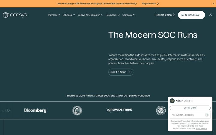 Screenshot of censys.com
