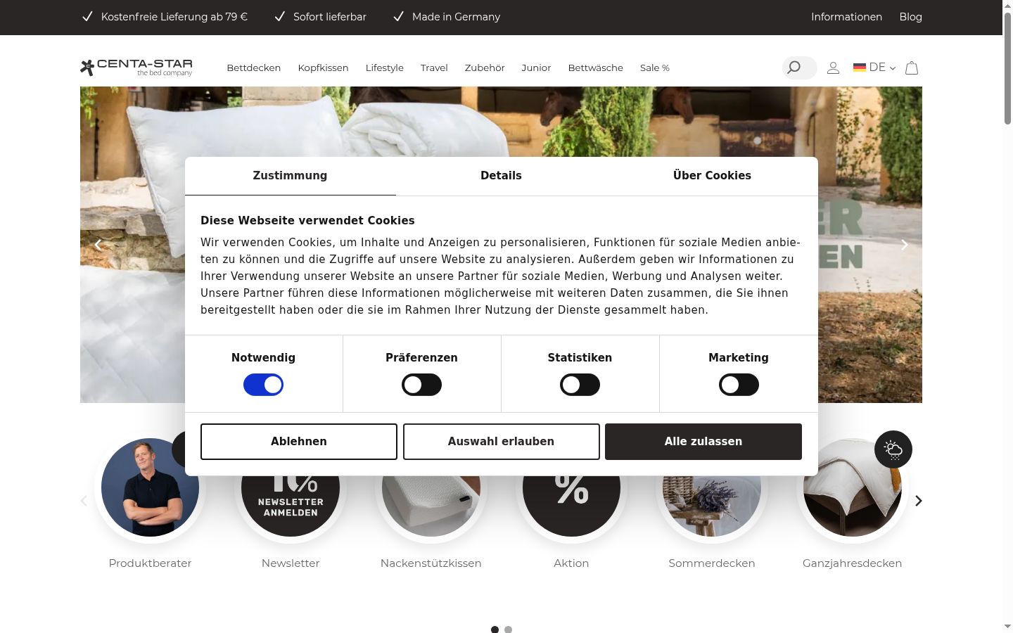 Screenshot del banner di consenso mostrato prima di qualsiasi interazione