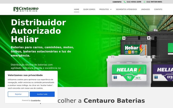 Captură de ecran a centaurobaterias.com.br
