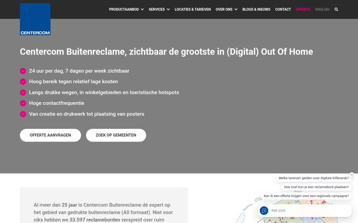 Captură de ecran a centercom.nl