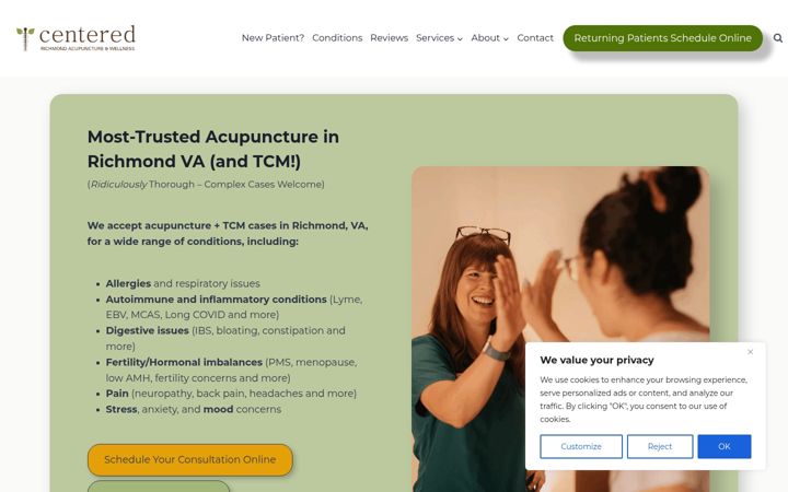 Screenshot of centeredrichmondacupuncture.com