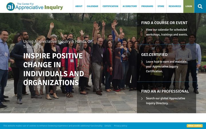 Captură de ecran a centerforappreciativeinquiry.net