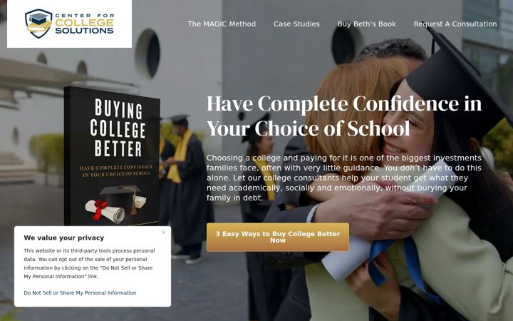 Screenshot of centerforcollegesolutions.com