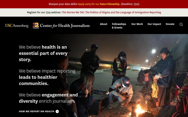 Screenshot of centerforhealthjournalism.org