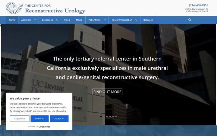 Snímek obrazovky centerforreconstructiveurology.org