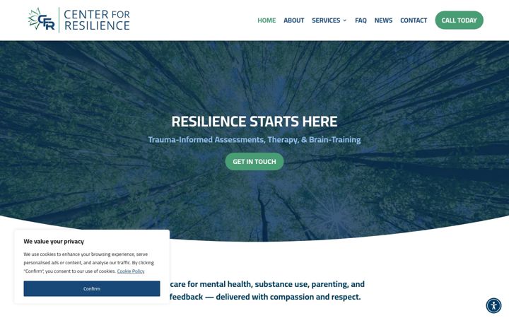 Captură de ecran a centerforresilience.net