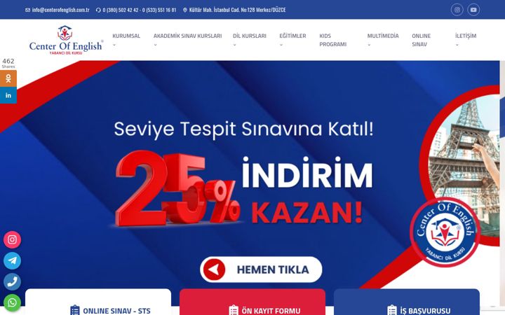 Kuvakaappaus sivustosta centerofenglish.com.tr