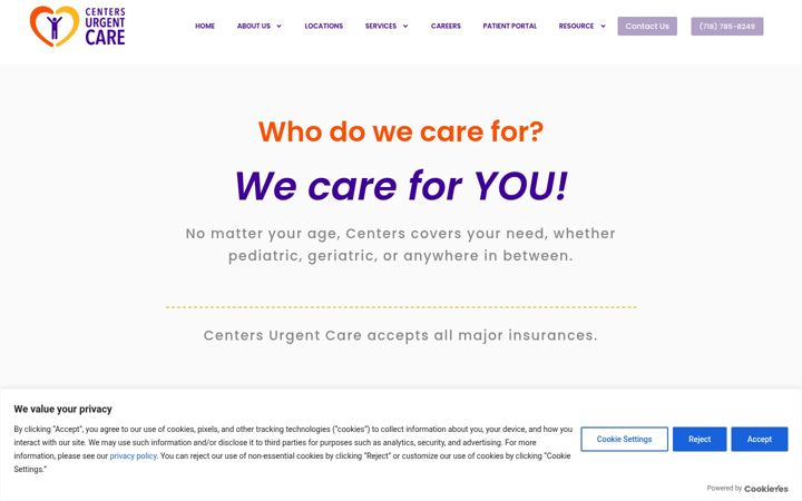 Captură de ecran a centersurgentcare.net