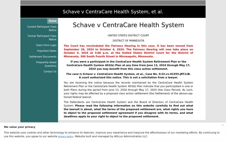 Screenshot of centracareerisasettlement.com