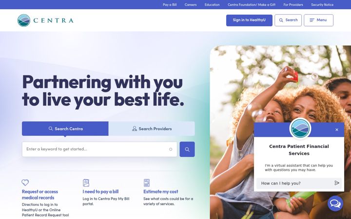 Screenshot of centrahealth.com