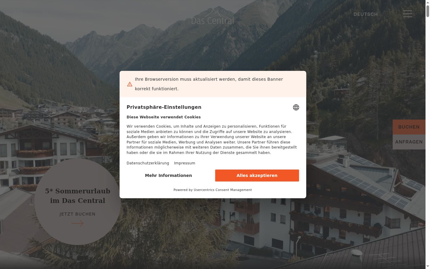 Screenshot del banner di consenso mostrato prima di qualsiasi interazione