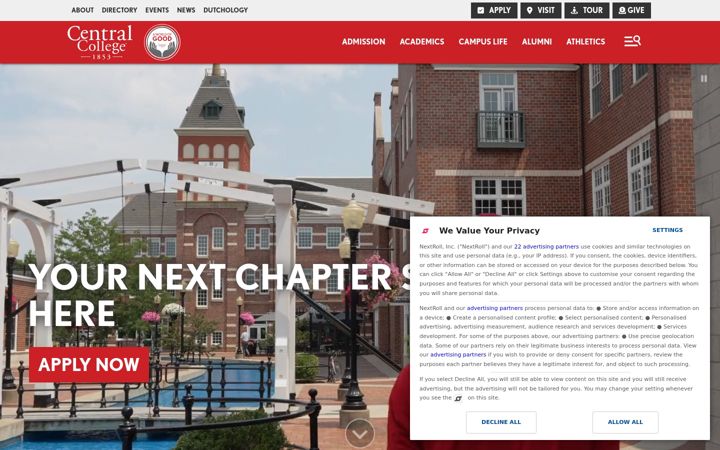 Screenshot of central.edu