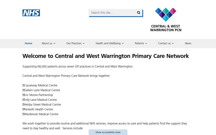 Captura de pantalla de centralandwestwarringtonpcn.nhs.uk