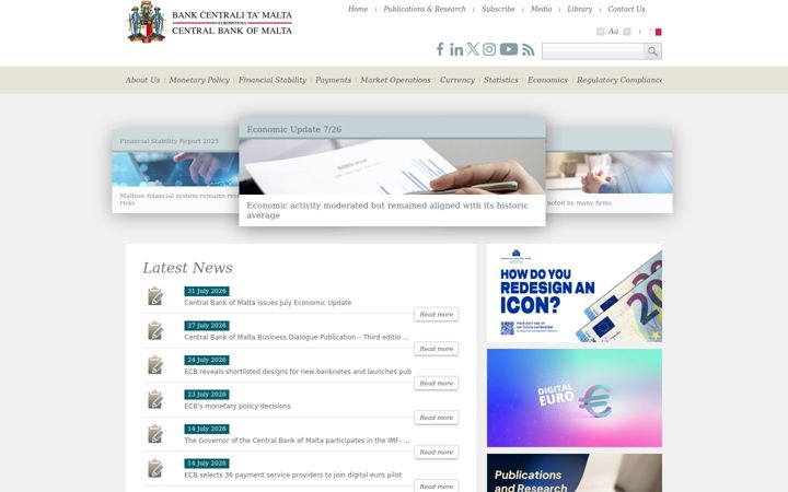 Snímek obrazovky centralbankmalta.org