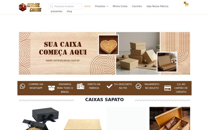 Screenshot stránky centralcaixas.com.br