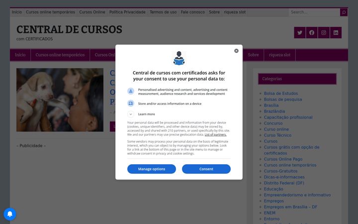 Screenshot of centraldecursoscomcertificados.com
