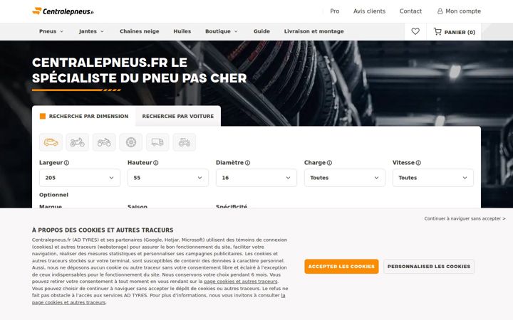 Screenshot of centralepneus.fr