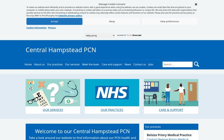Screenshot stránky centralhampsteadpcn.nhs.uk