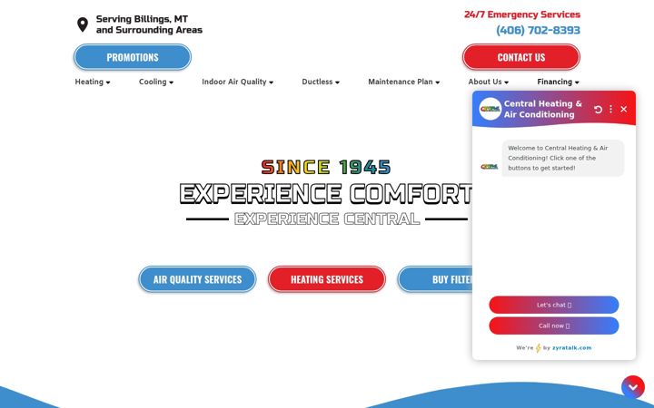 Screenshot of centralheatingandairmt.com