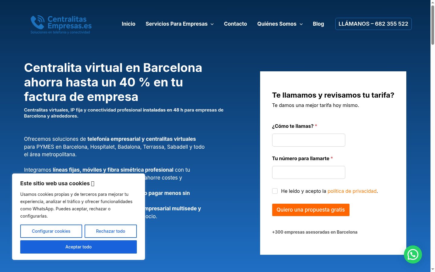 Captura de pantalla del banner de consentimiento mostrado antes de cualquier interacción