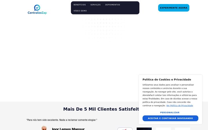 Captură de ecran a centralizezap.com.br