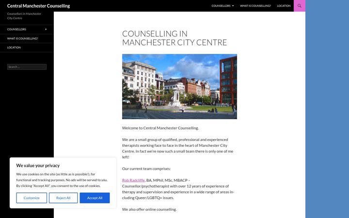 Screenshot stránky centralmanchestercounselling.co.uk