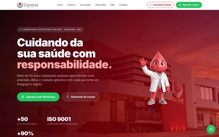 Captură de ecran a centralmedlab.com.br