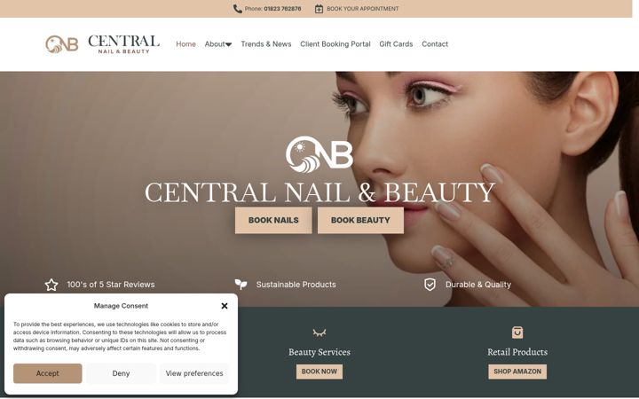 Screenshot stránky centralnailbeauty.co.uk
