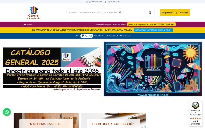 Captura de pantalla de centralpapeleria.es