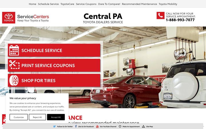 Screenshot of centralpatoyotaservice.com