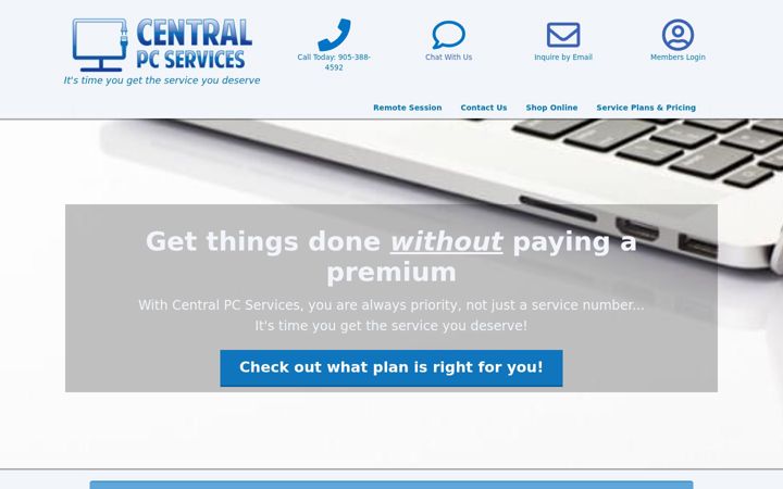 Ekraanipilt saidist centralpcservices.ca