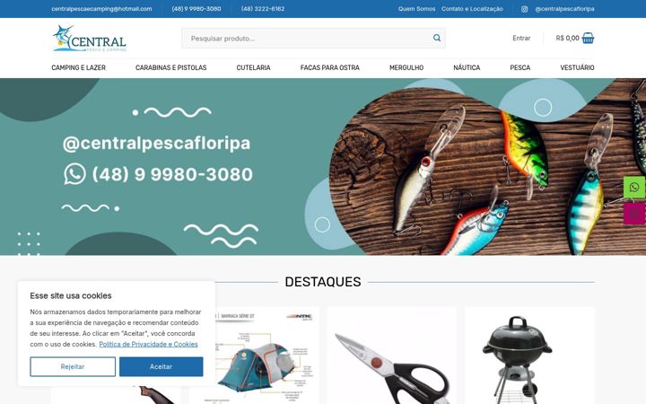 Captură de ecran a centralpescaecamping.com.br