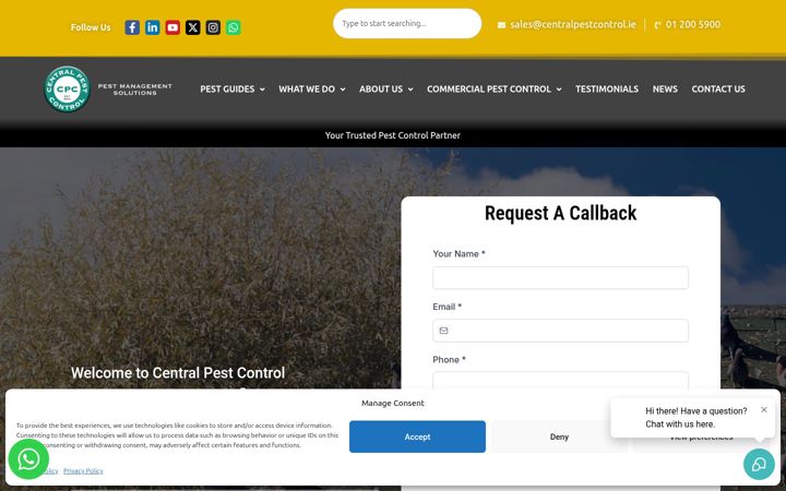 Captură de ecran a centralpestcontrol.ie