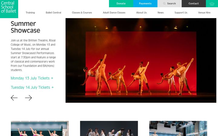 Screenshot stránky centralschoolofballet.co.uk