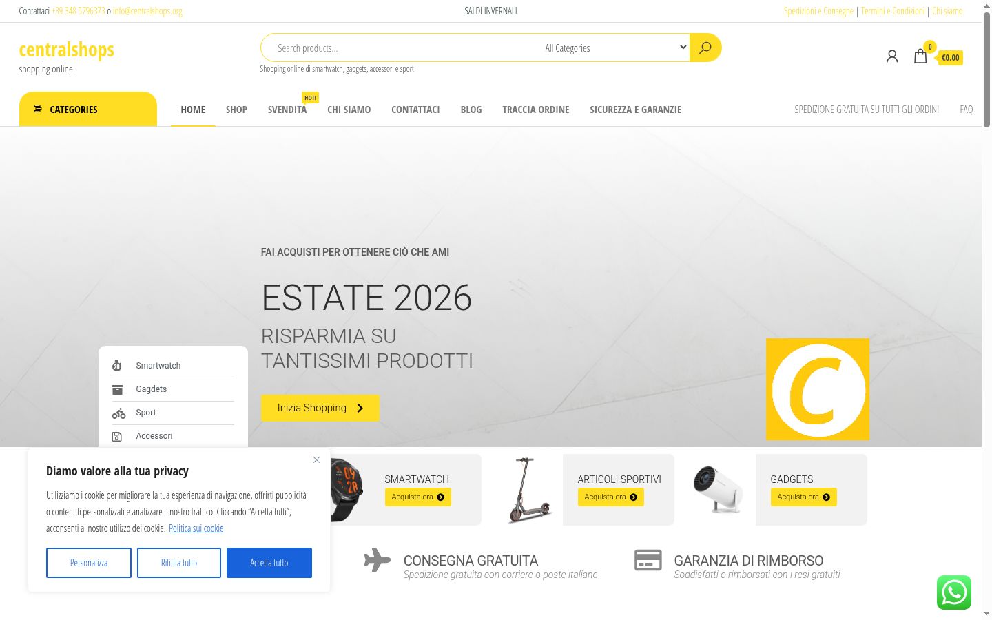 Screenshot del banner di consenso mostrato prima di qualsiasi interazione