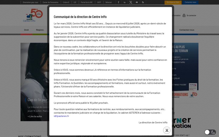 Captură de ecran a centre-inffo.fr