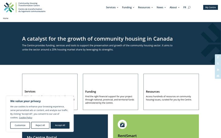 Screenshot of centre.support