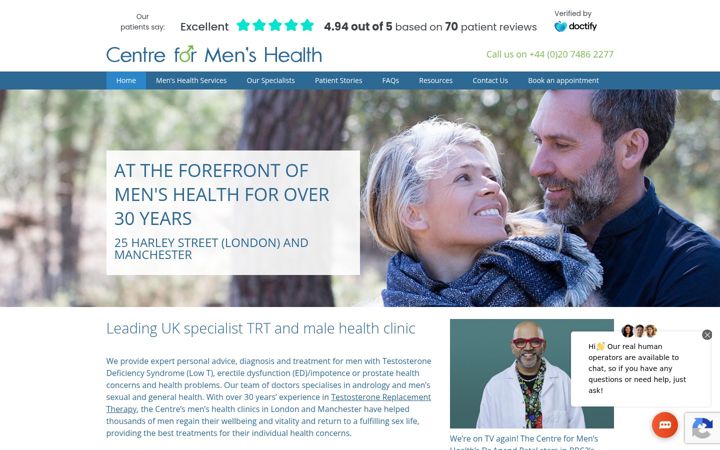 Screenshot von centreformenshealth.co.uk