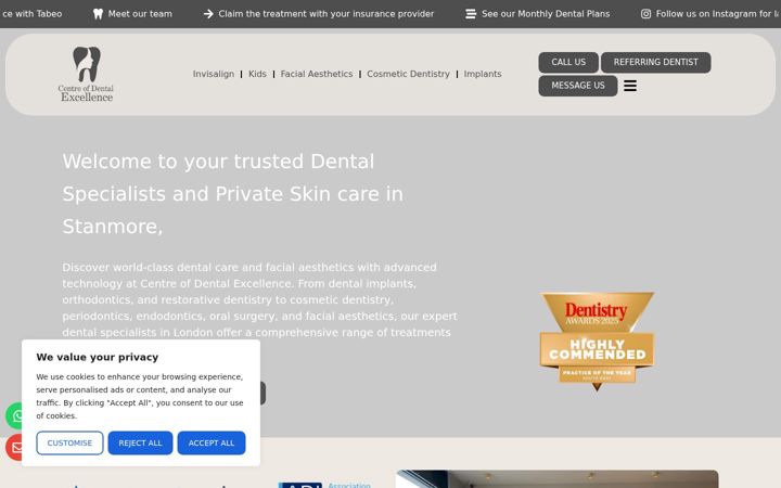 Screenshot of centreofdentalexcellence.co.uk