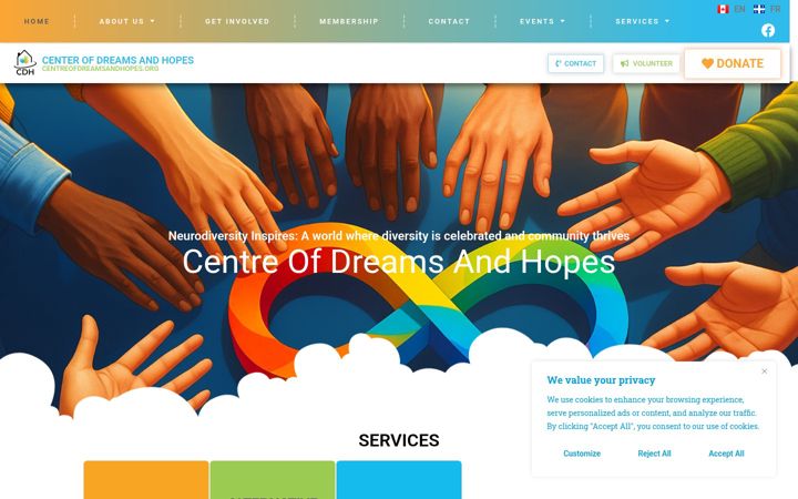 Snímek obrazovky centreofdreamsandhopes.org