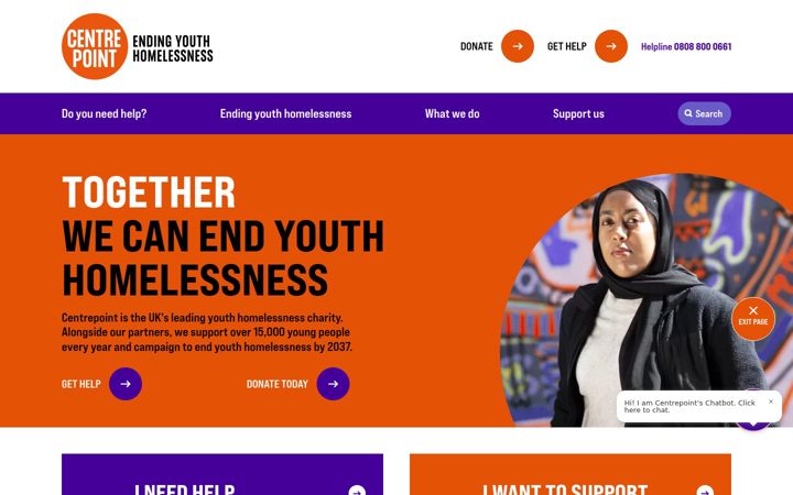 Screenshot of centrepoint.org.uk