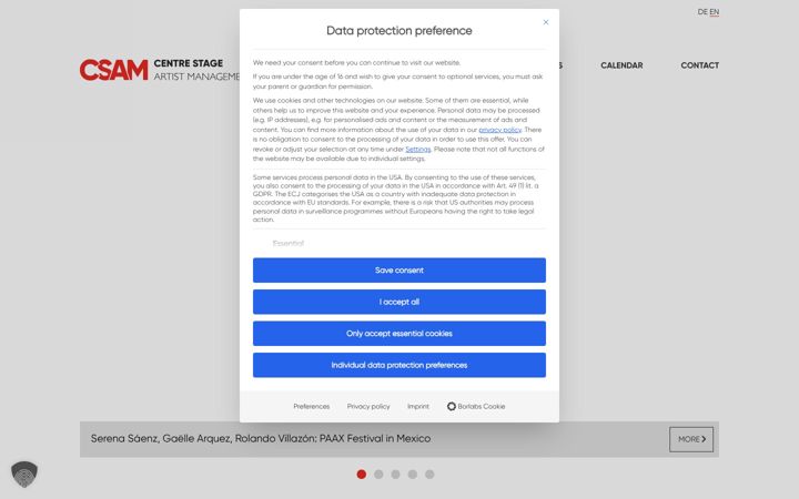 Screenshot of centrestagemanagement.com