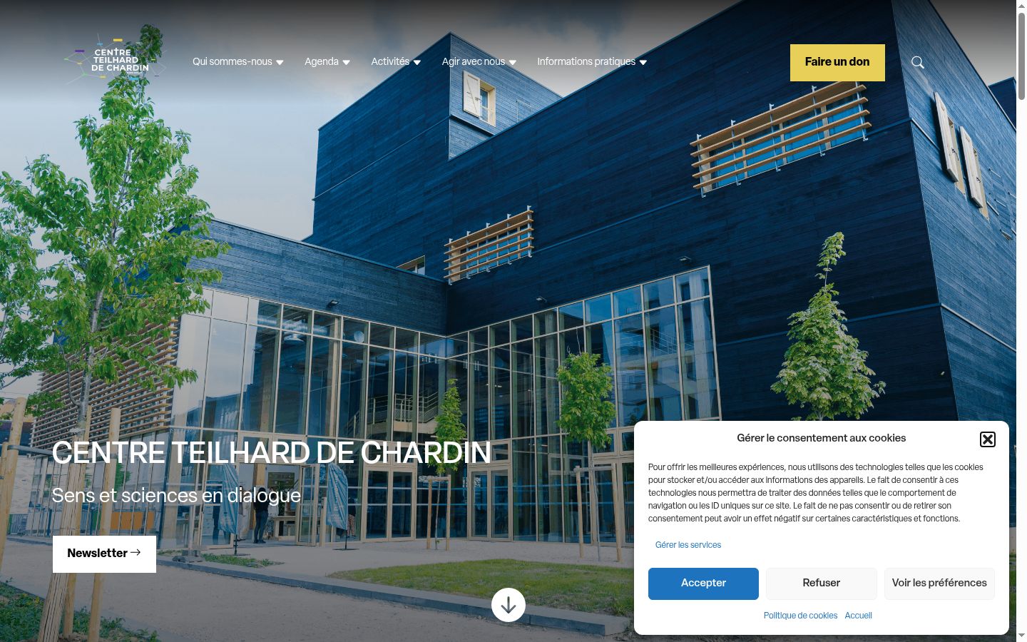 Capture d'écran de la bannière de consentement affichée avant toute interaction