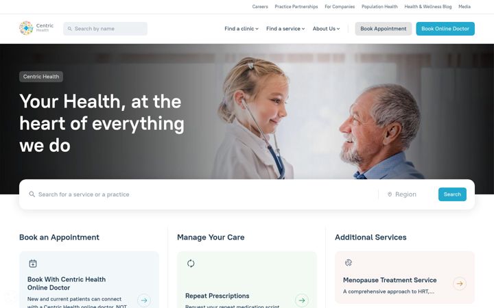Captură de ecran a centricspecialistcare.ie
