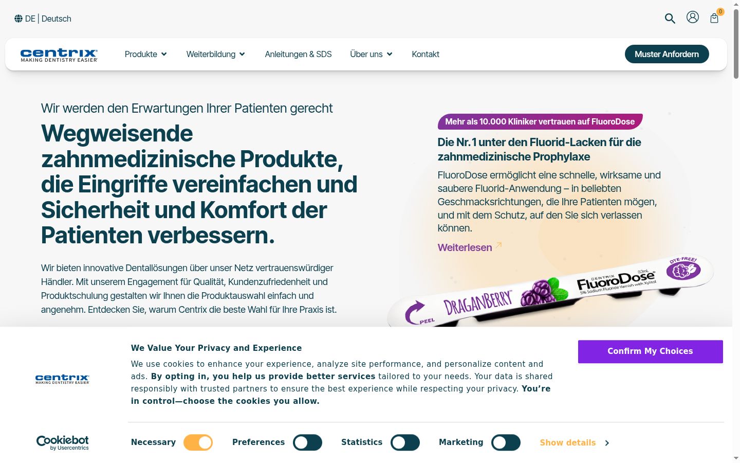 Screenshot des Einwilligungsbanners vor jeglicher Interaktion