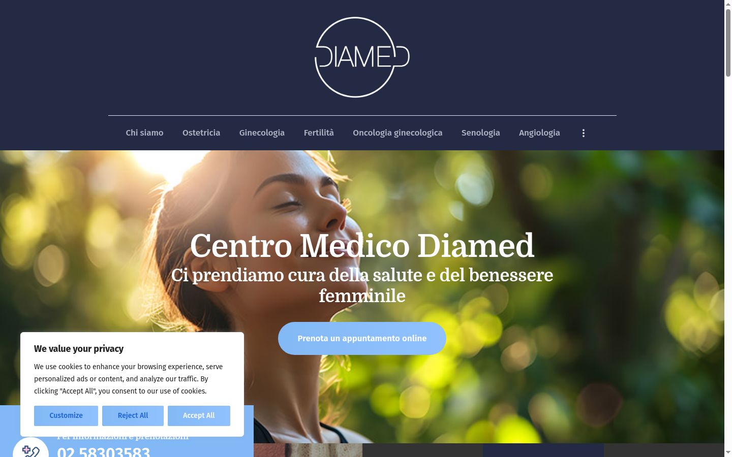 Screenshot del banner di consenso mostrato prima di qualsiasi interazione