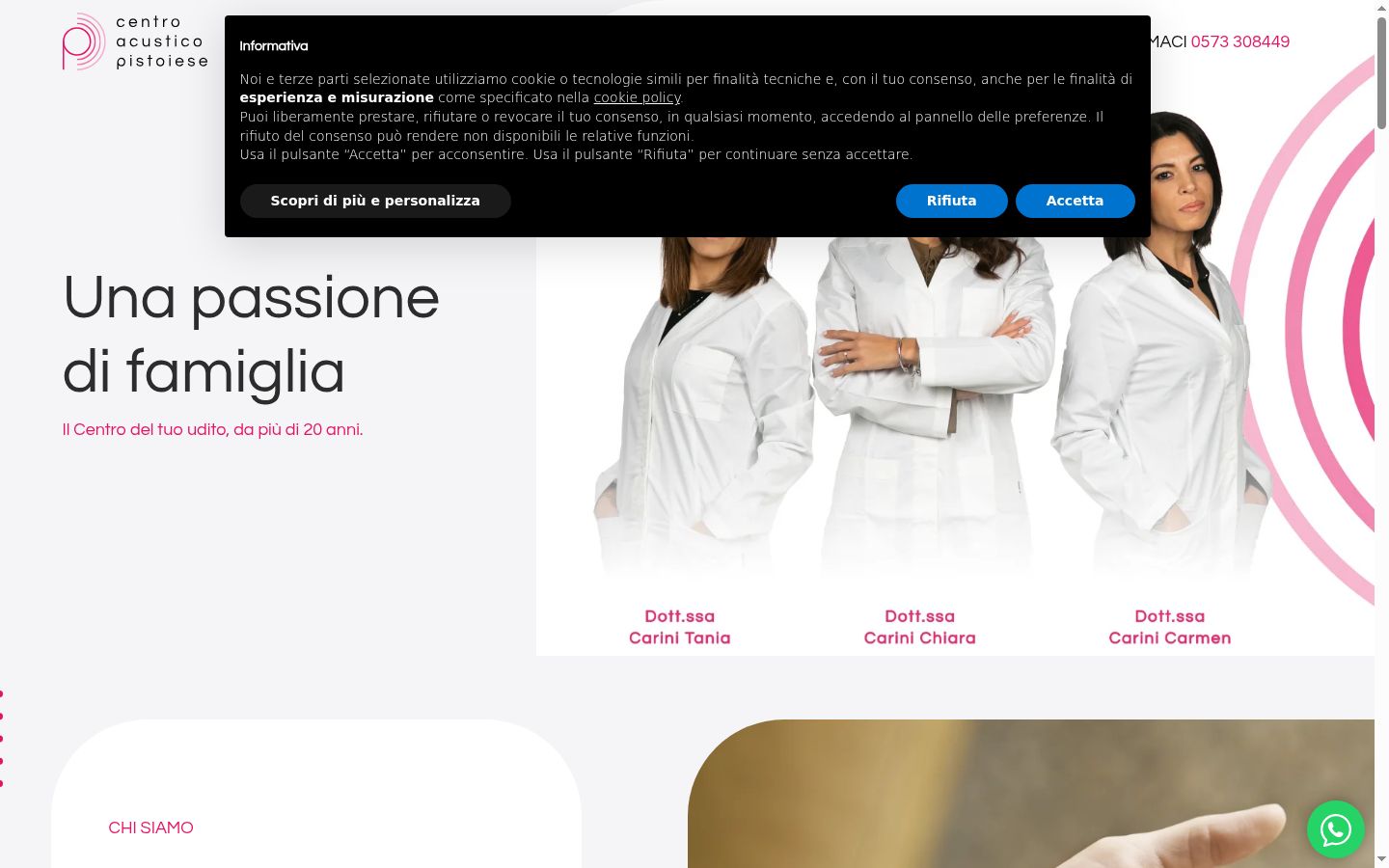 Screenshot del banner di consenso mostrato prima di qualsiasi interazione