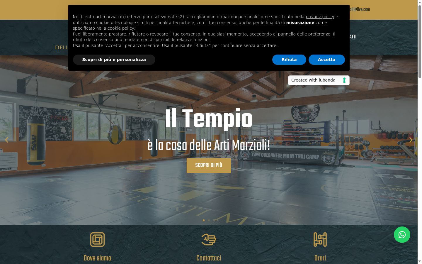 Screenshot del banner di consenso mostrato prima di qualsiasi interazione