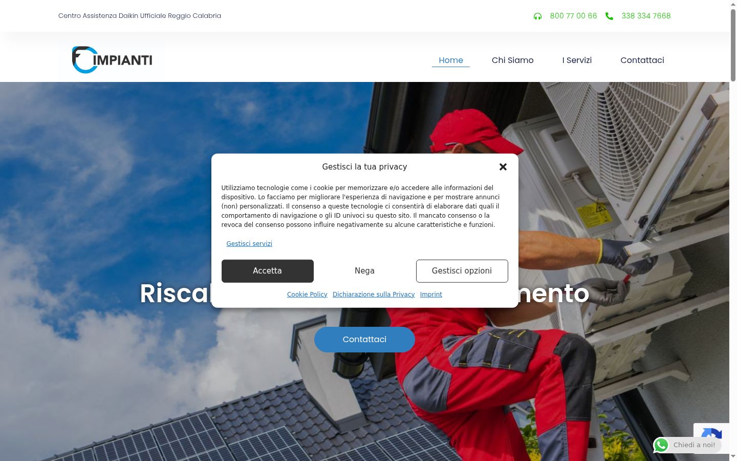 Screenshot del banner di consenso mostrato prima di qualsiasi interazione